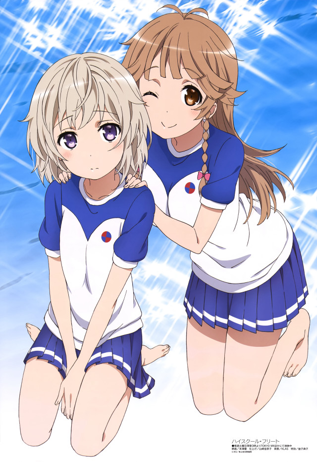 Anime girls hugging blue background #4 free wallpaper - medium preview image