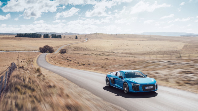 Blue car road field fence free wallpaper - medium preview image
