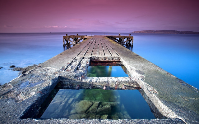 Dusk pink sky pier ocean free wallpaper - medium preview image