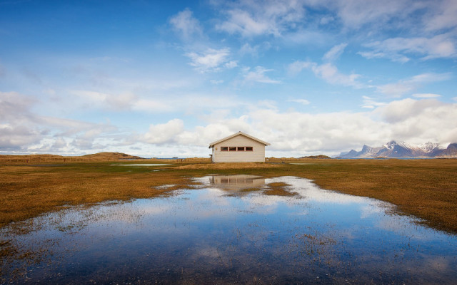 Small house lake mountains ecological free wallpaper - medium preview image