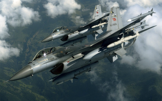 Fighterjets clouds mountains birds puzzle free wallpaper - medium preview image