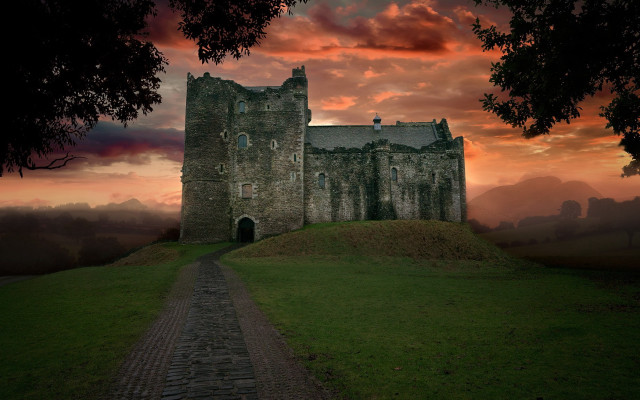 Castle path hill sunset gothic free wallpaper - medium preview image