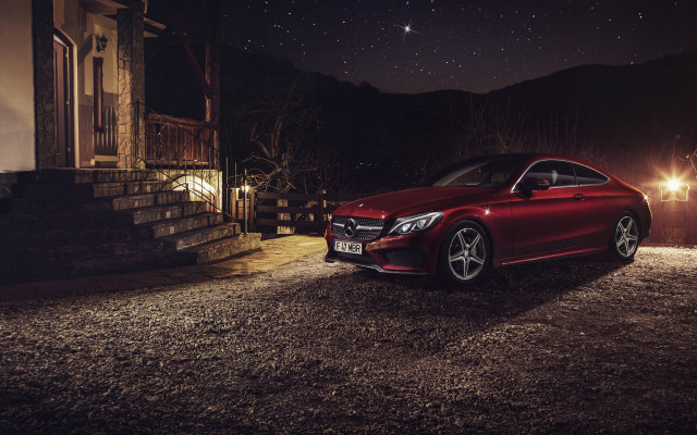 Red car house night star free wallpaper - medium preview image
