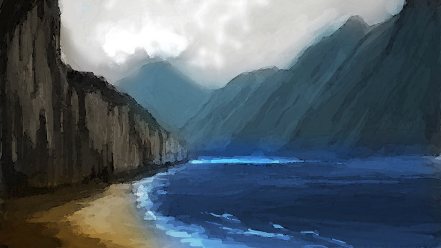 Mountain lake cliff cloudy sky free wallpaper - medium preview image