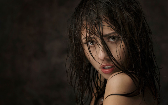 Wet hair posing photorealistic portrait free wallpaper - medium preview image