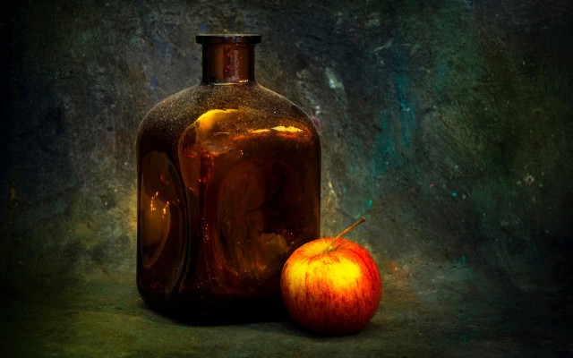 Bottle apple stilllife green dark free wallpaper - medium preview image