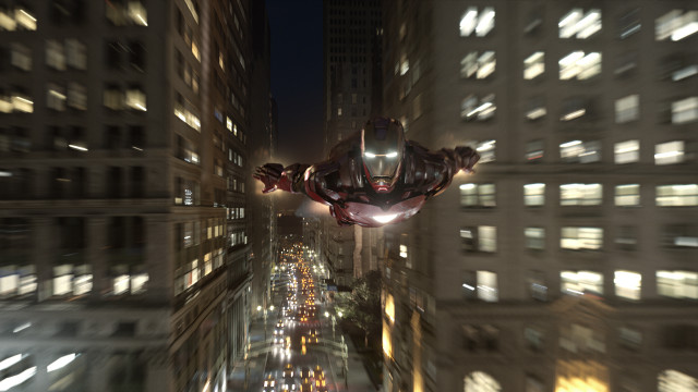 Spiderman flying city night ruins free wallpaper - medium preview image