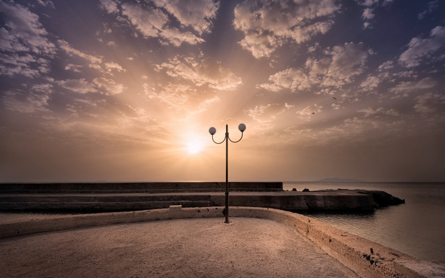 Streetlight ocean sunset cloudy sky free wallpaper - medium preview image