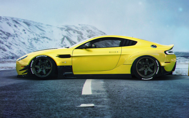 Yellow sports car mountains snow free wallpaper - medium preview image