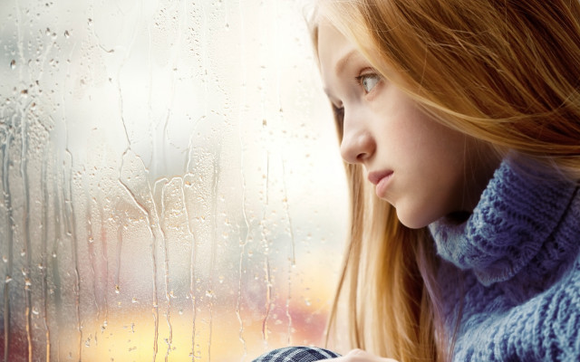 Girl rainy window plaid hat free wallpaper - medium preview image