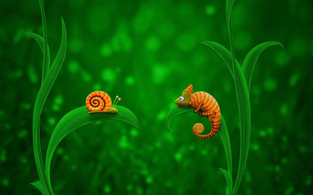 Orange snails green leaves ecological free wallpaper - medium preview image