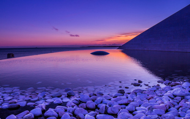 Sunset pyramid rocks pool blue free wallpaper - medium preview image