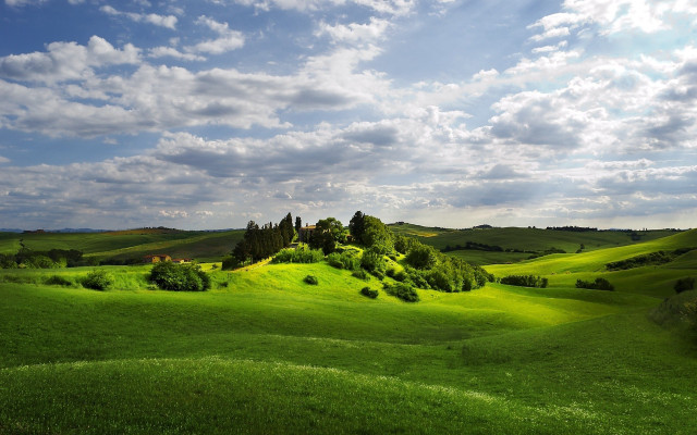 Green hills trees clouds blue free wallpaper - medium preview image