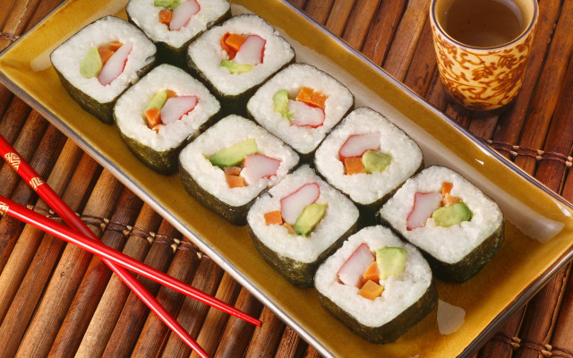 Sushi chopsticks tea bamboo table free wallpaper - medium preview image