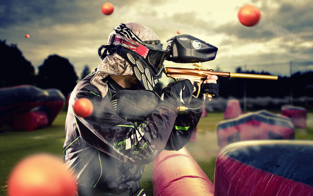 Man mask shooting gun balls free wallpaper - medium preview image