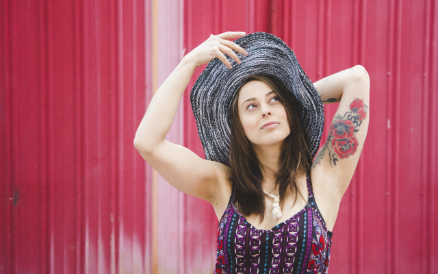 Woman hat red wall portrait free wallpaper - medium preview image