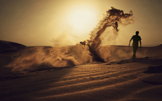Desert man sunset mountain ocean free wallpaper - medium preview image
