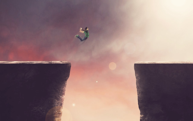 Jumping cliff pink sky bluehair free wallpaper - medium preview image