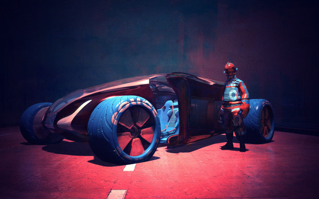 Man blue car red light free wallpaper - medium preview image