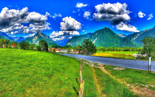 Scenic road mountains blue sky #3 free wallpaper - medium preview image