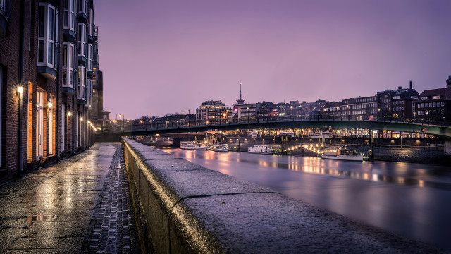 Bridge cityscape night river lights free wallpaper - medium preview image