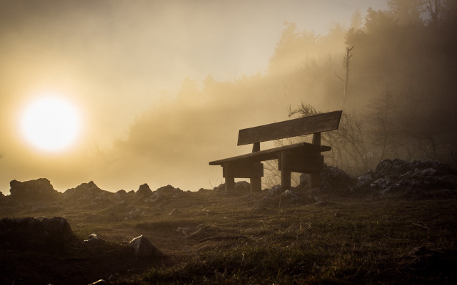 Bench forest sunset mountains moon free wallpaper - medium preview image