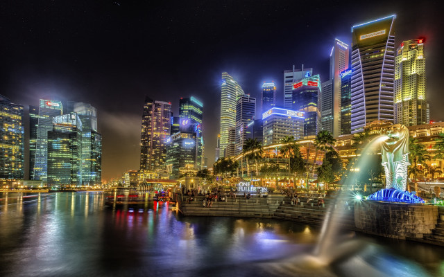 City skyline fountain night aurora free wallpaper - medium preview image
