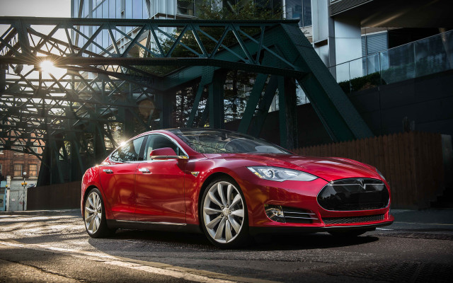 Red car bridge green structure free wallpaper - medium preview image