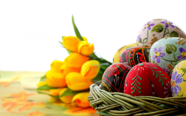 Basket colored eggs yellow tulip free wallpaper - medium preview image