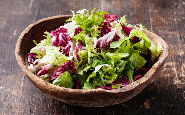 Wooden bowl lettuce table knife free wallpaper - medium preview image
