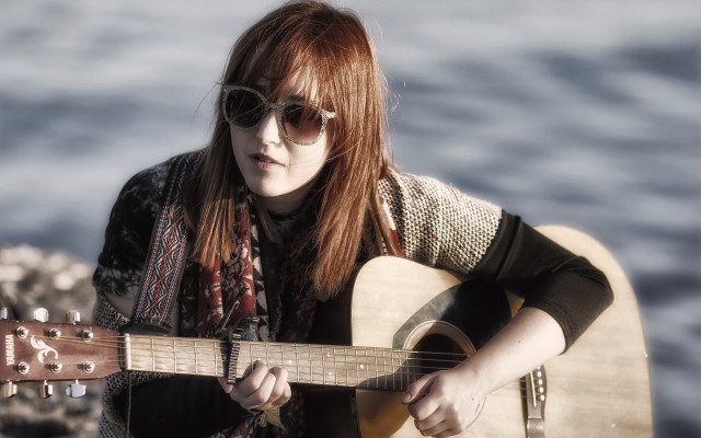 Woman sunglasses guitar water rock free wallpaper - medium preview image