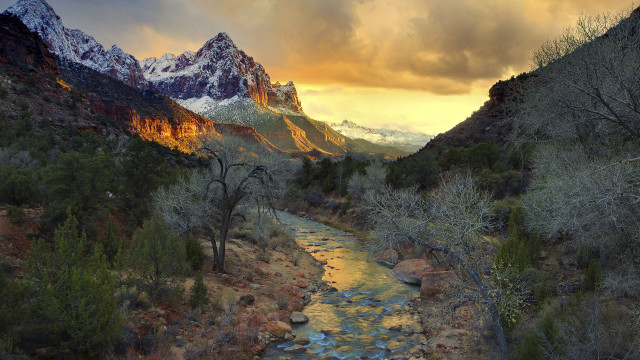 River forest mountains sunset autumn #2 free wallpaper - medium preview image