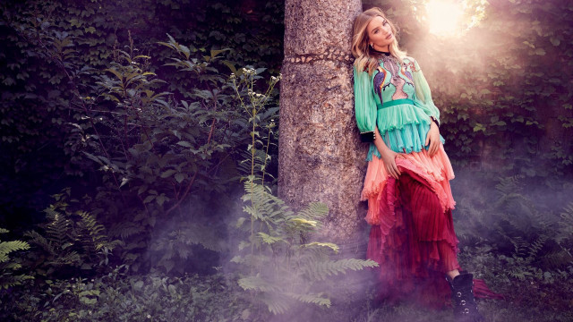 Woman tree forest fog sunlight free wallpaper - medium preview image