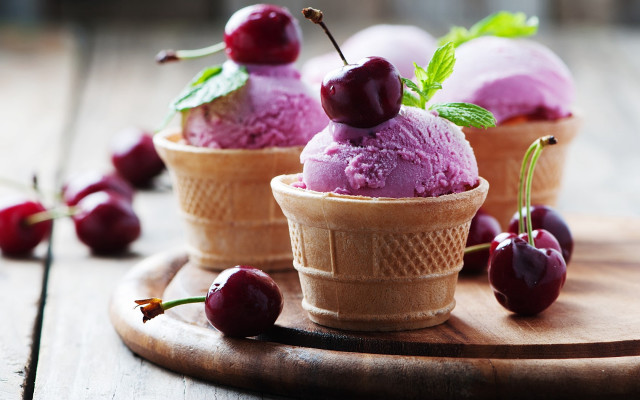 Ice cream cones cherries wooden free wallpaper - medium preview image