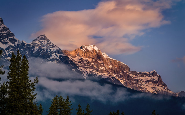 Mountain cloudy sky trees dusk free wallpaper - medium preview image