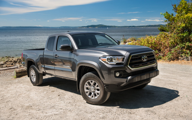 Gray truck lake beach forest free wallpaper - medium preview image