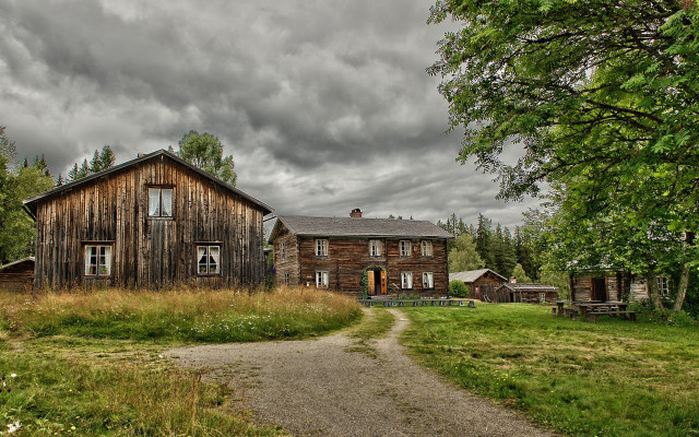 Wooden house dirt path tree free wallpaper - medium preview image