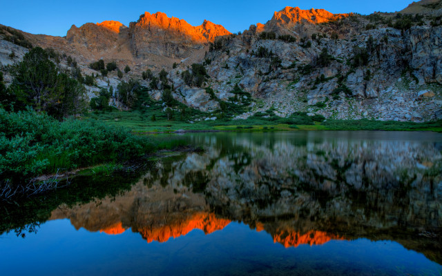 Mountain lake sunset reflection nature free wallpaper - medium preview image
