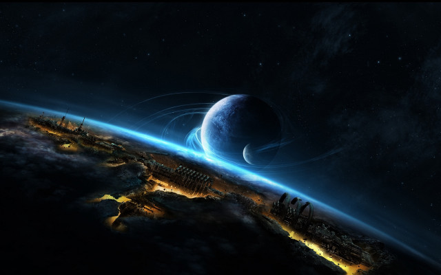 Earth space light aurora city free wallpaper - medium preview image