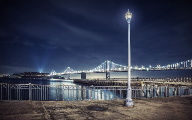 Streetlight bridge water night cityscape free wallpaper - medium preview image