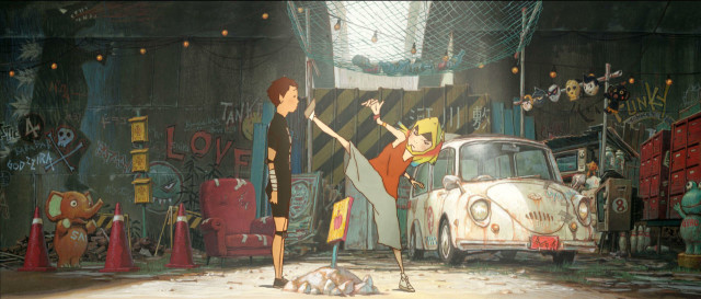 Cartoon woman car man standing free wallpaper - medium preview image