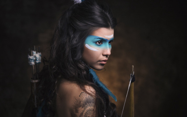 Blue makeup archer fantasy portrait free wallpaper - medium preview image