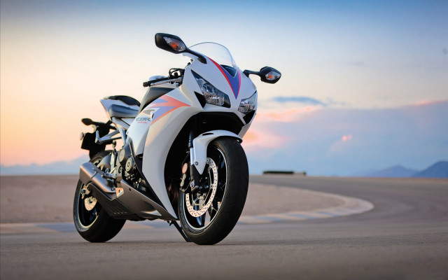 White motorcycle sunset dawn cloudy free wallpaper - medium preview image