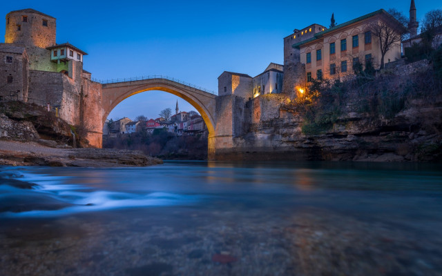 Bridge river night cityscape tiltshift free wallpaper - medium preview image