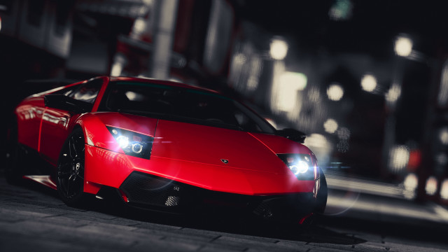 Red sports car city street #2 free wallpaper - medium preview image
