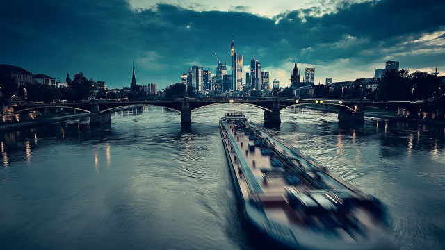 Boat city night bridge skyline free wallpaper - medium preview image
