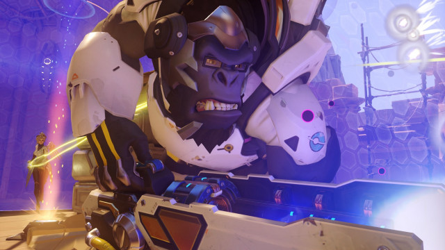 Futuristic robot smile stage overwatch free wallpaper - medium preview image