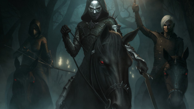 Fantasy horse riders woods light free wallpaper - medium preview image