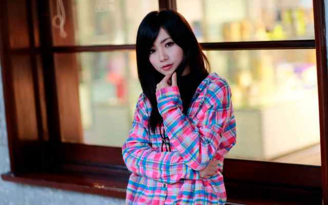 Woman holography portrait checkered plaid free wallpaper - medium preview image