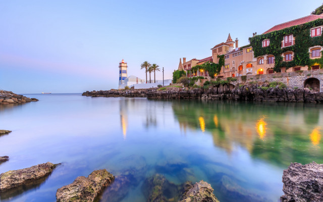 Lighthouse building water rainbow impressionist free wallpaper - medium preview image